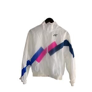 Alpha Factor Windbreaker Jacket Women's Large White Pink Blue Retro Track